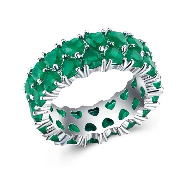 New 925 Silver Heart Eternity Band Women’s Wedding Anniversary Engagement Ring - Picture 5 of 9